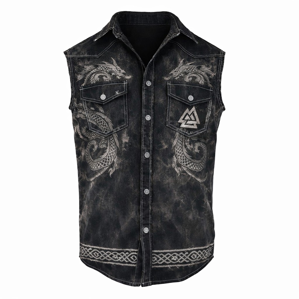 Dragon Black Sleeveless Shirt - NorseKin front view