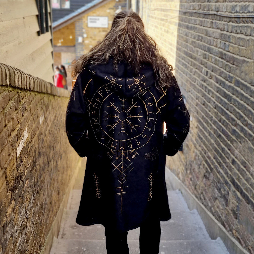 Helm of Awe Ægishjálmr Graphic Hooded Cloak - NorseKin detail view 2