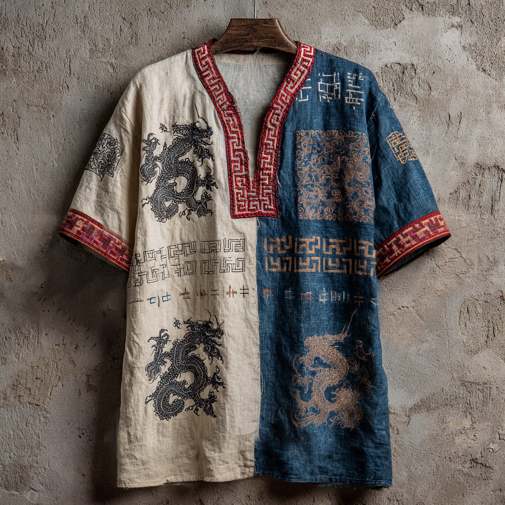 Dragon Linen V-Neck Tee - NorseKin front view