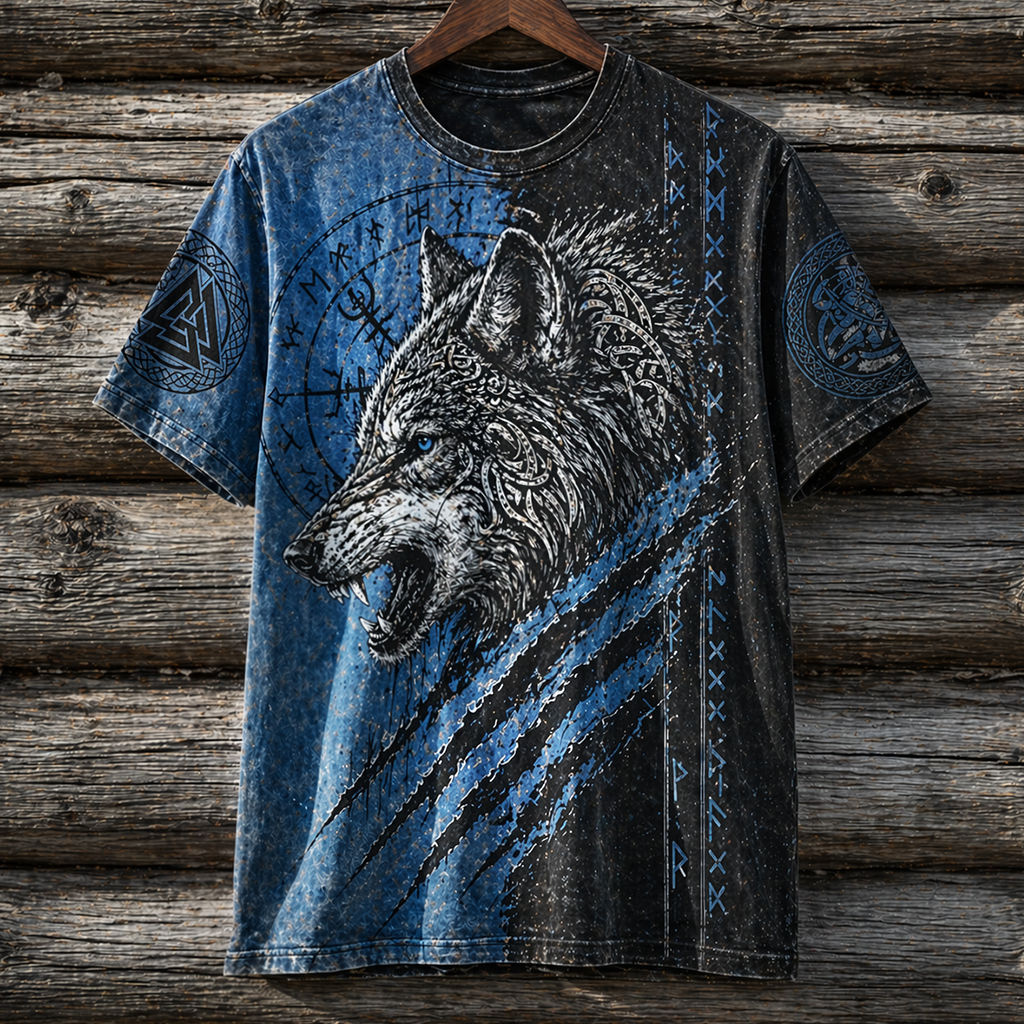 3D Wolf Blue Graphic T-Shirt - NorseKin front view