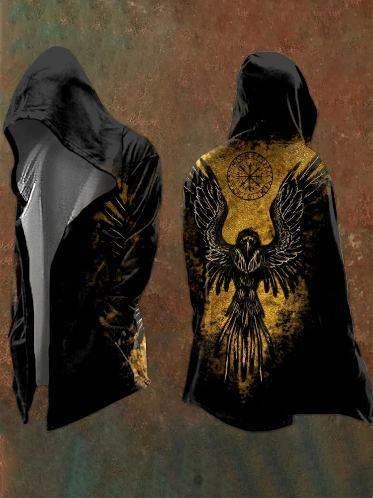 Raven & Vegvisir Norse Graphic Hooded Coat - NorseKin detail view 3