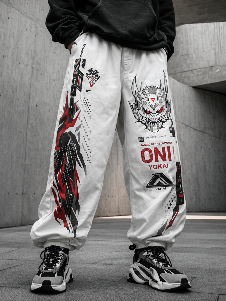 Techwear White Jogger Pants - NorseKin front view