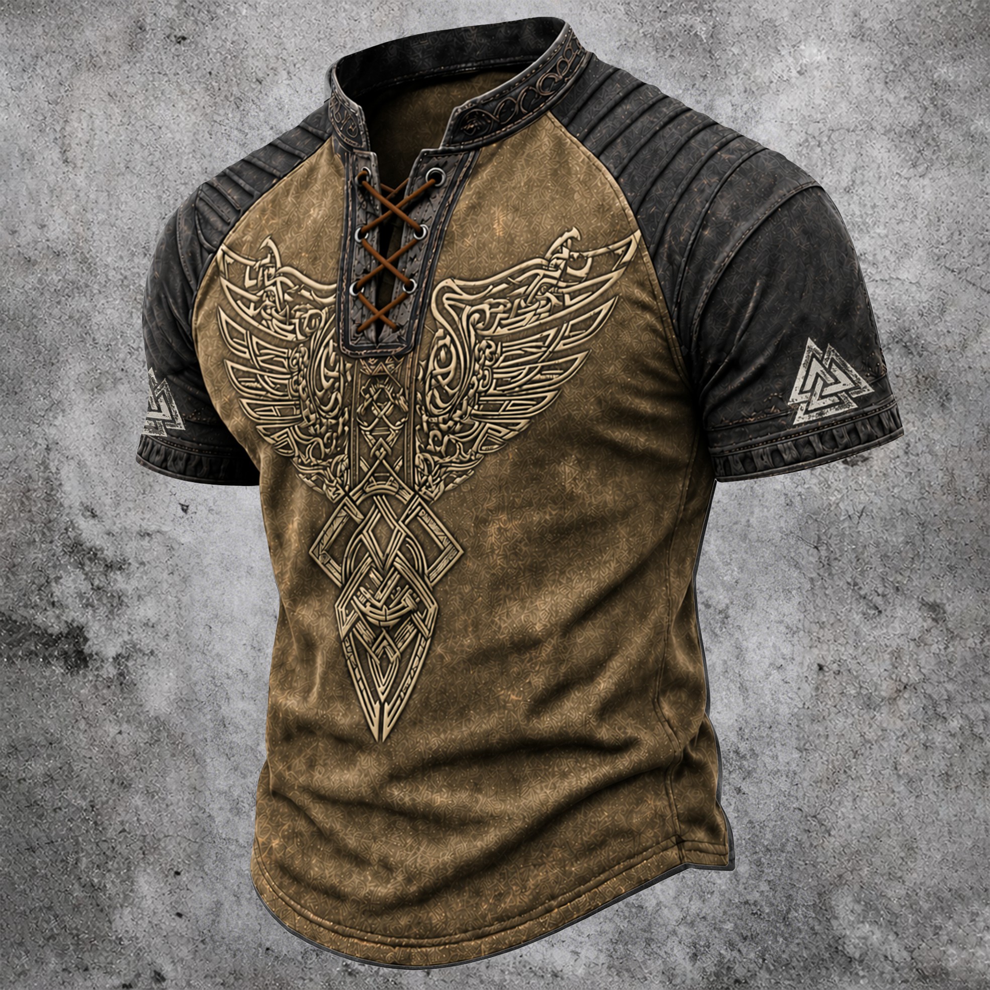 Norse Rune Pleated Henley Shirt - NorseKin detail view 2