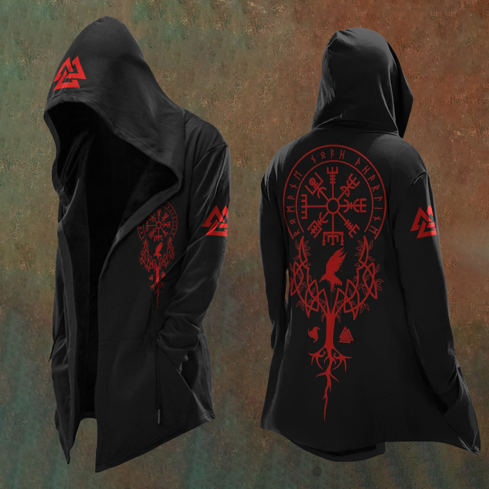 Viking Totem Art Vintage Hooded Coat - NorseKin detail view 2