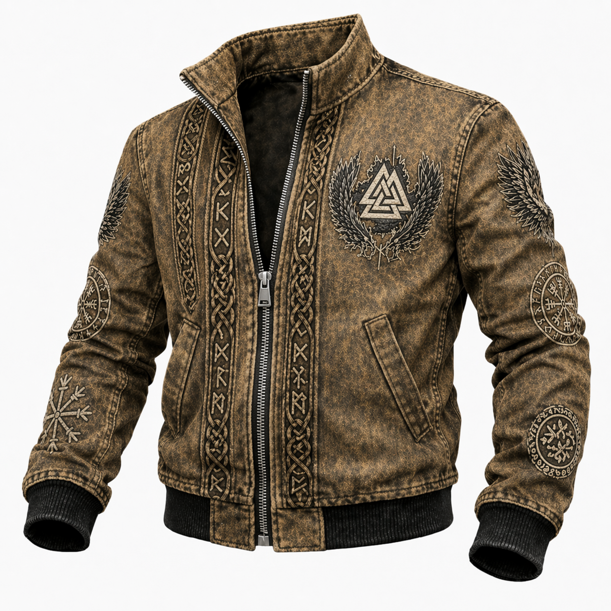Brown Denim Jacket - Distressed - NorseKin detail view 2