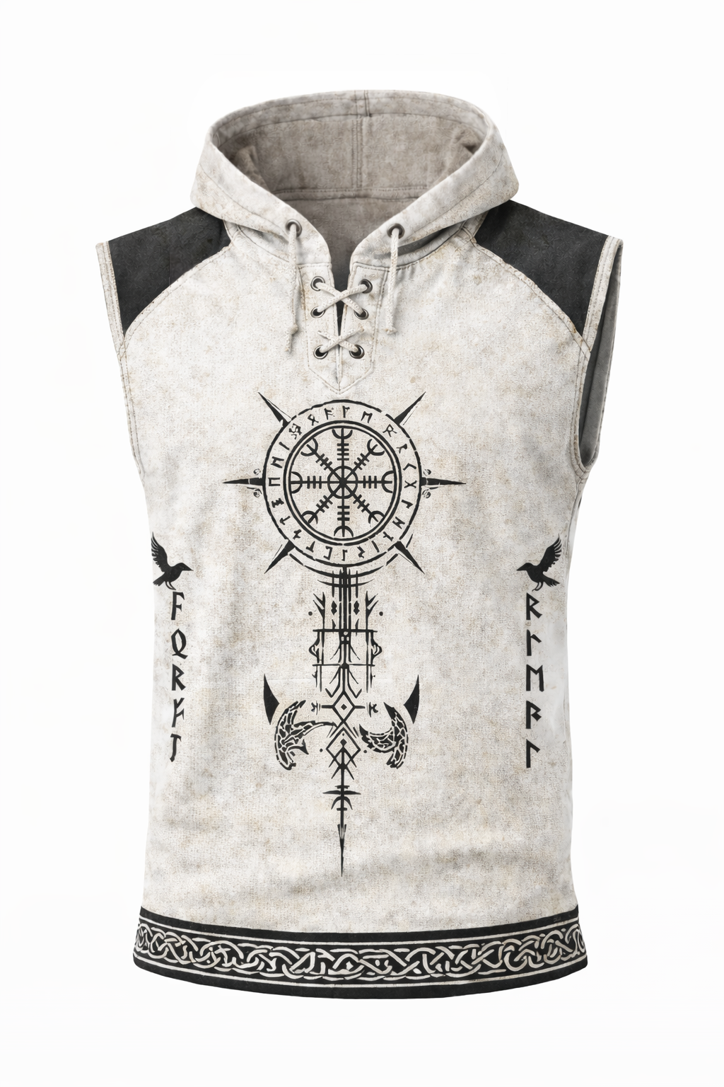 Norse Rune Textured Hooded Vest - Viking - NorseKin detail view 2