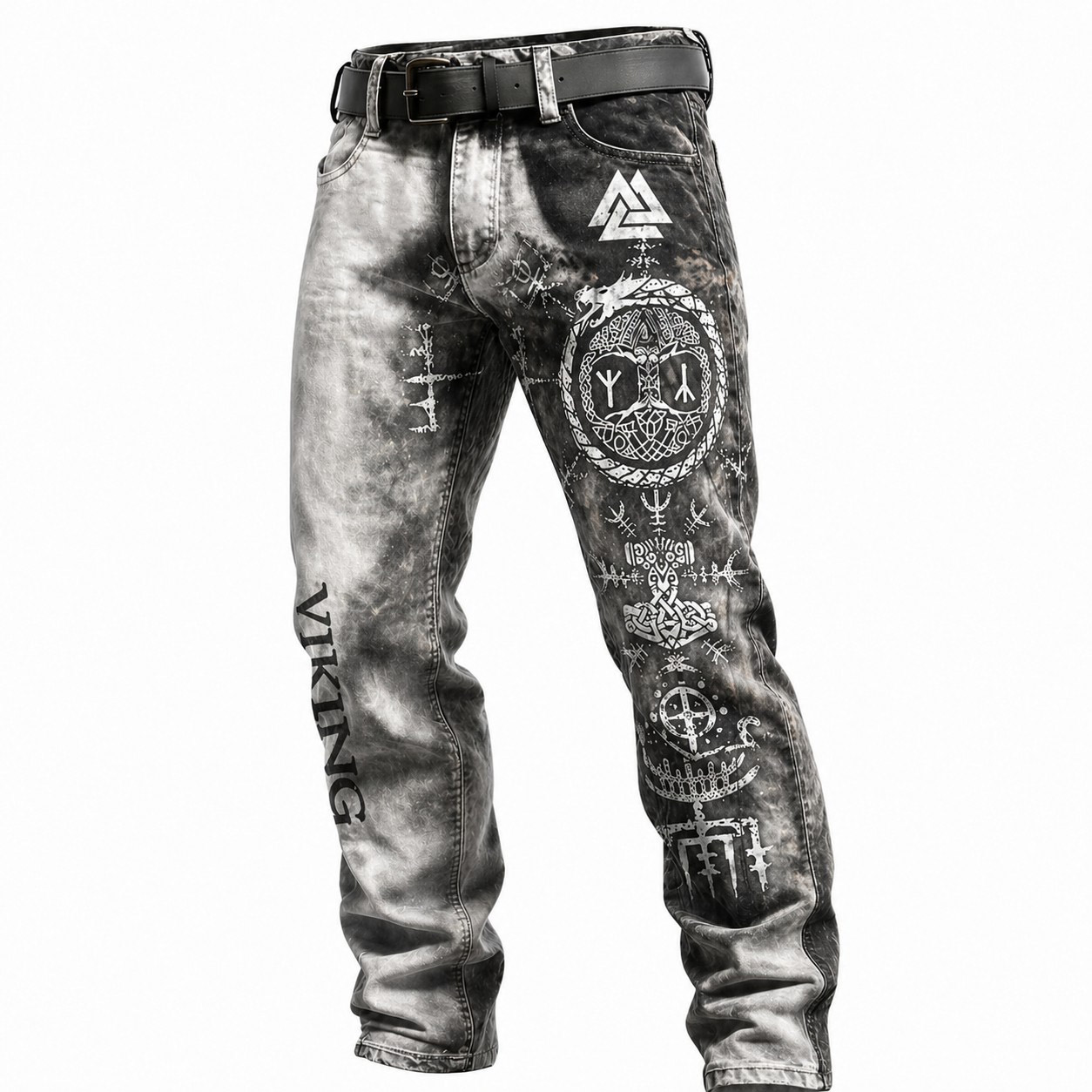 Denim Distressed Pants - NorseKin front view