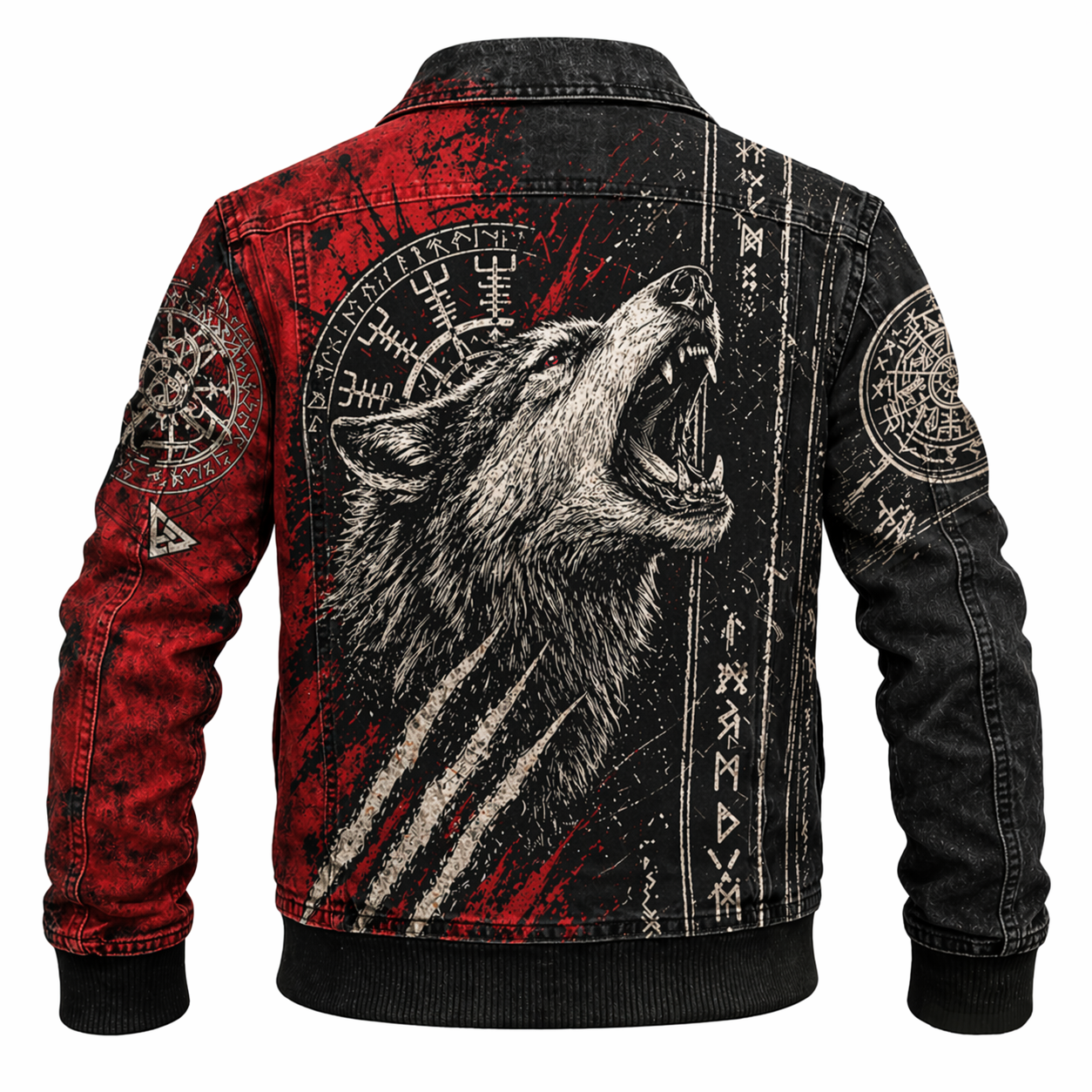 Wolf Black Denim Jacket - NorseKin front view