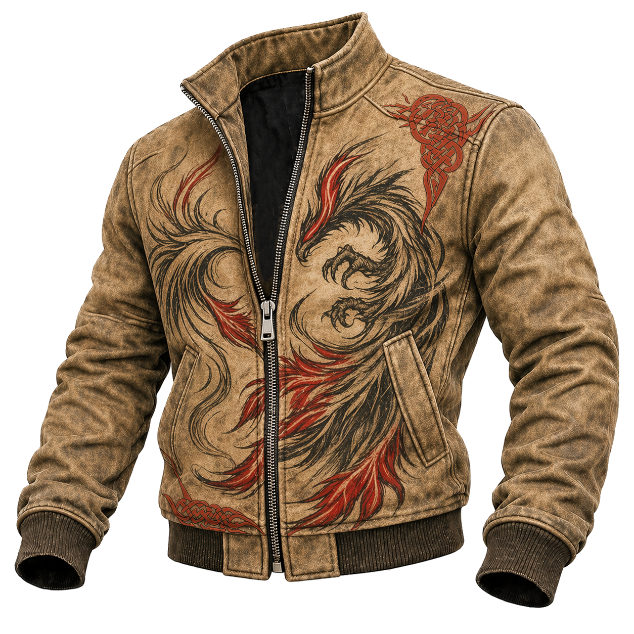 Dragon Distressed Jacket - NorseKin front view