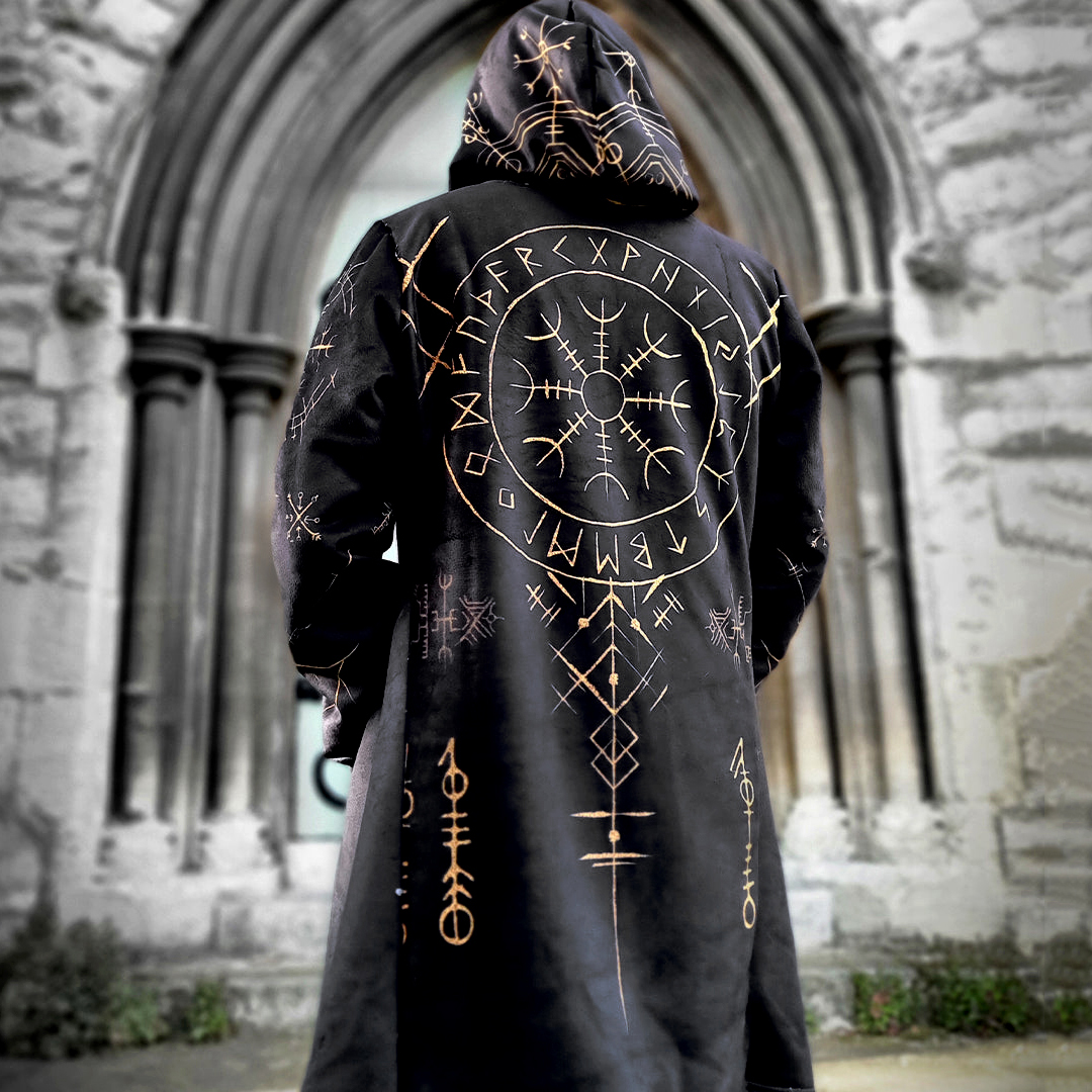 Helm of Awe Ægishjálmr Graphic Hooded Cloak - NorseKin front view