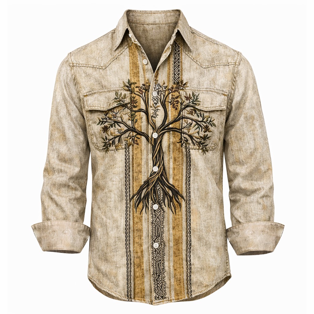 Yggdrasil Beige Shirt - NorseKin detail view 2