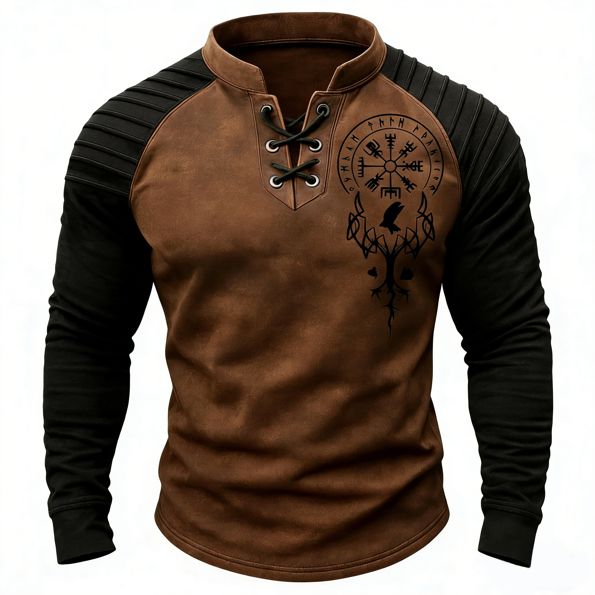 Raven Vegvisir & Tree of Life Long-Sleeve Shirt - NorseKin detail view 3