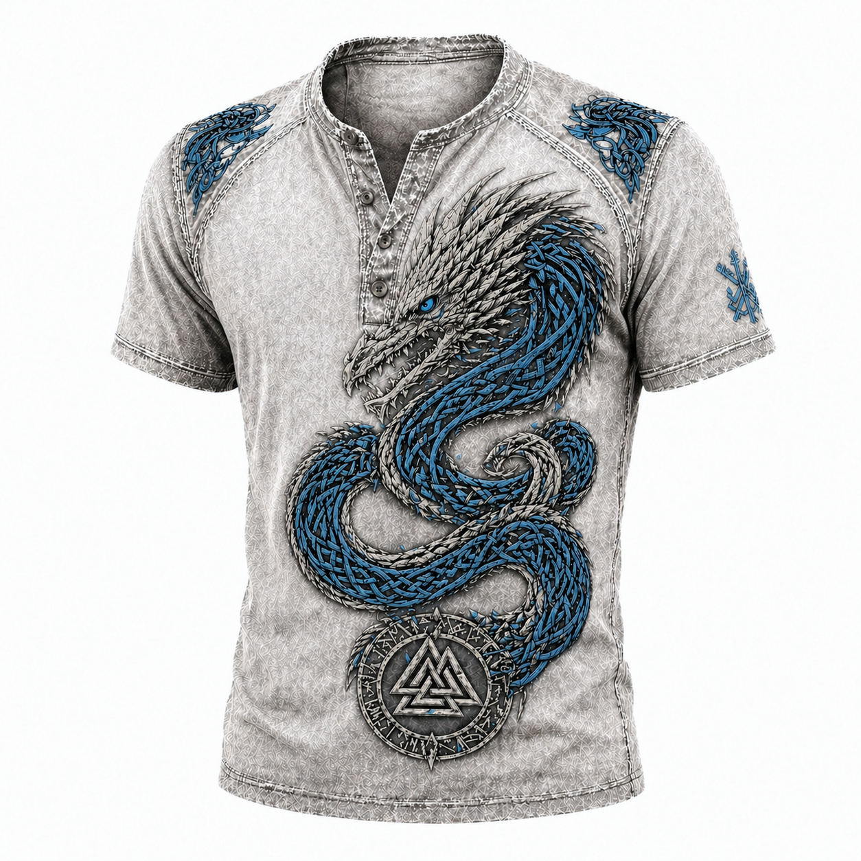 Dragon Grey Henley Shirt - NorseKin front view