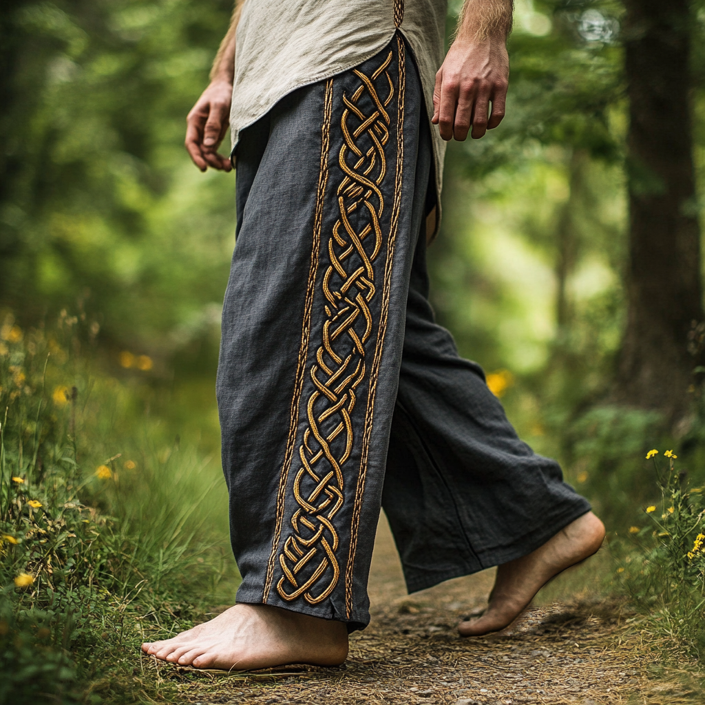 Viking Rune & Celtic Knot Tribal Linen Pants - NorseKin detail view 2