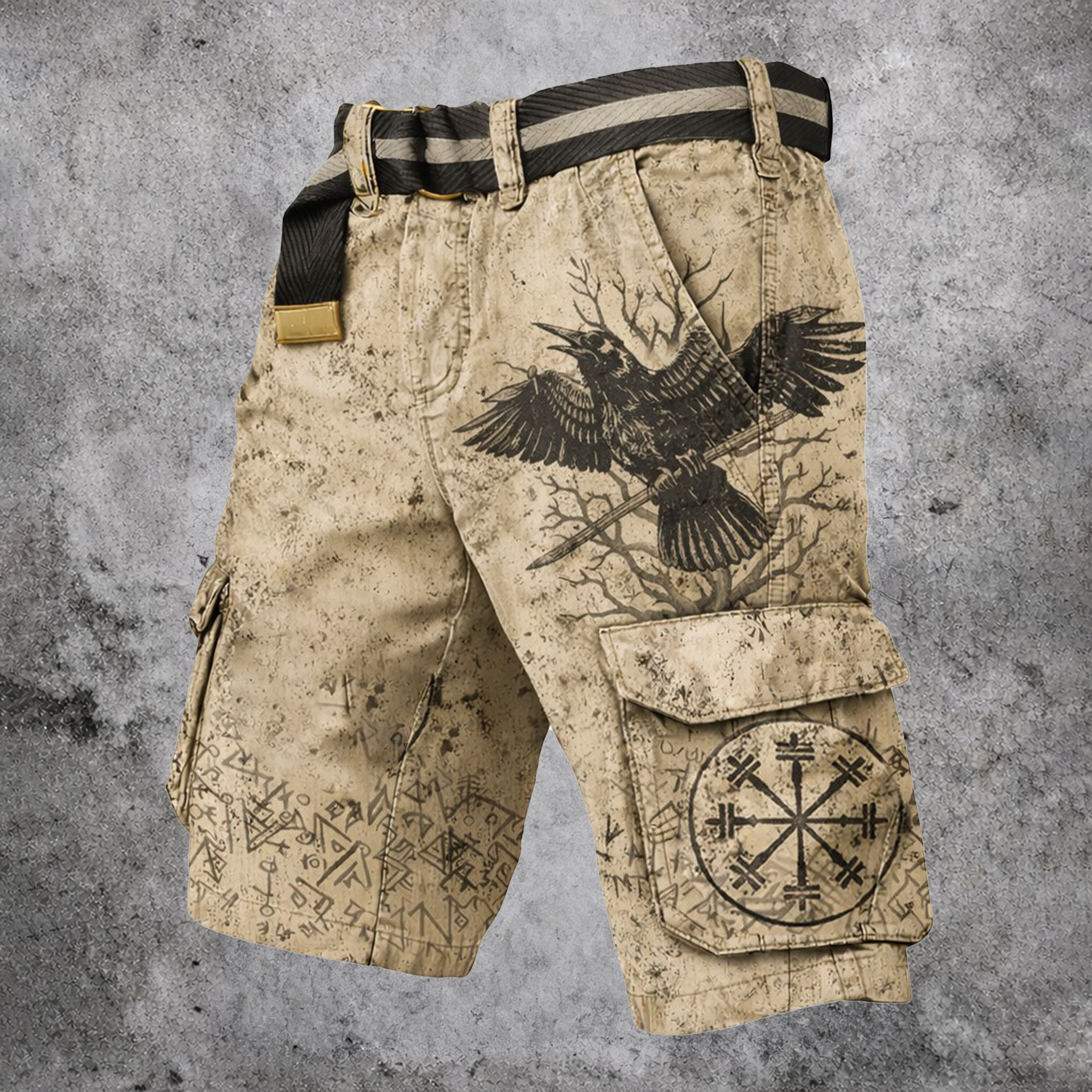 Raven Beige Cargo Shorts - NorseKin detail view 2