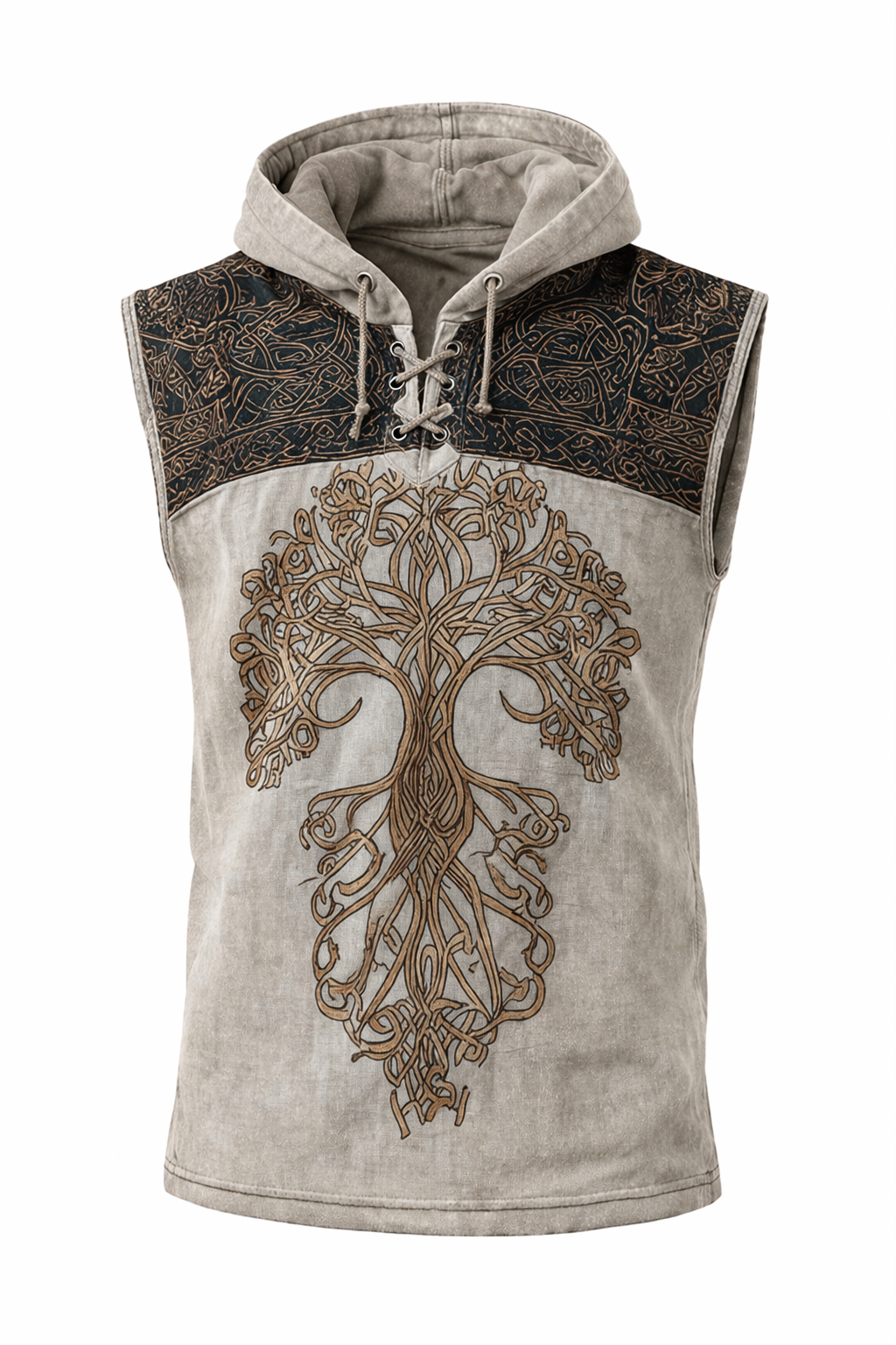 Celtic Knot Textured Hooded Vest - Tree of Life - NorseKin detail view 2