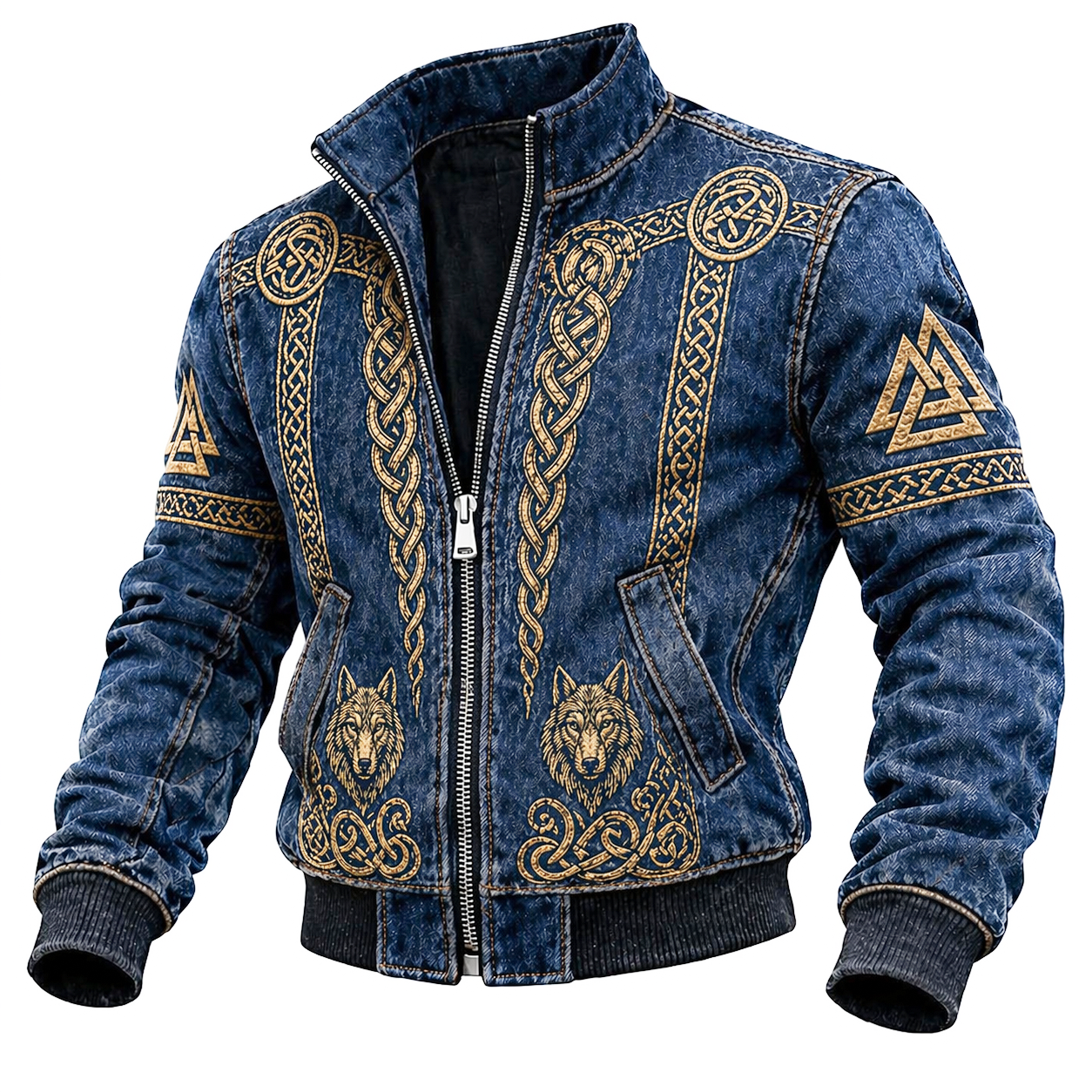 Wolf Blue Denim Jacket - NorseKin detail view 2