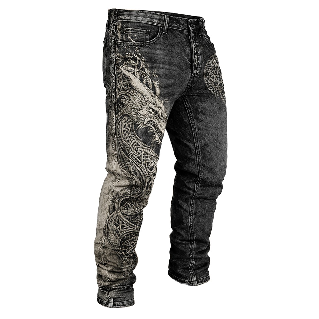 Dragon Black Denim Pants - NorseKin front view
