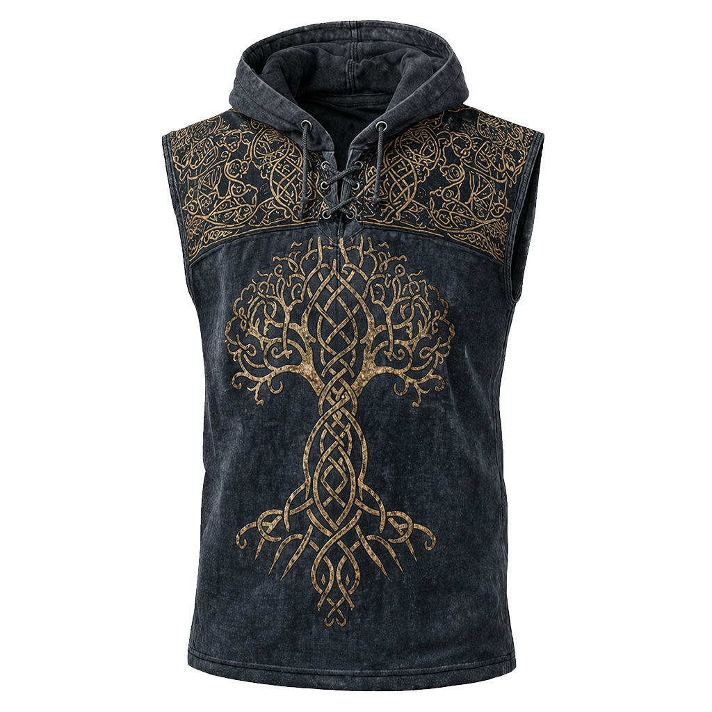 Celtic Knot Textured Hooded Vest - Tree of Life - NorseKin detail view 4