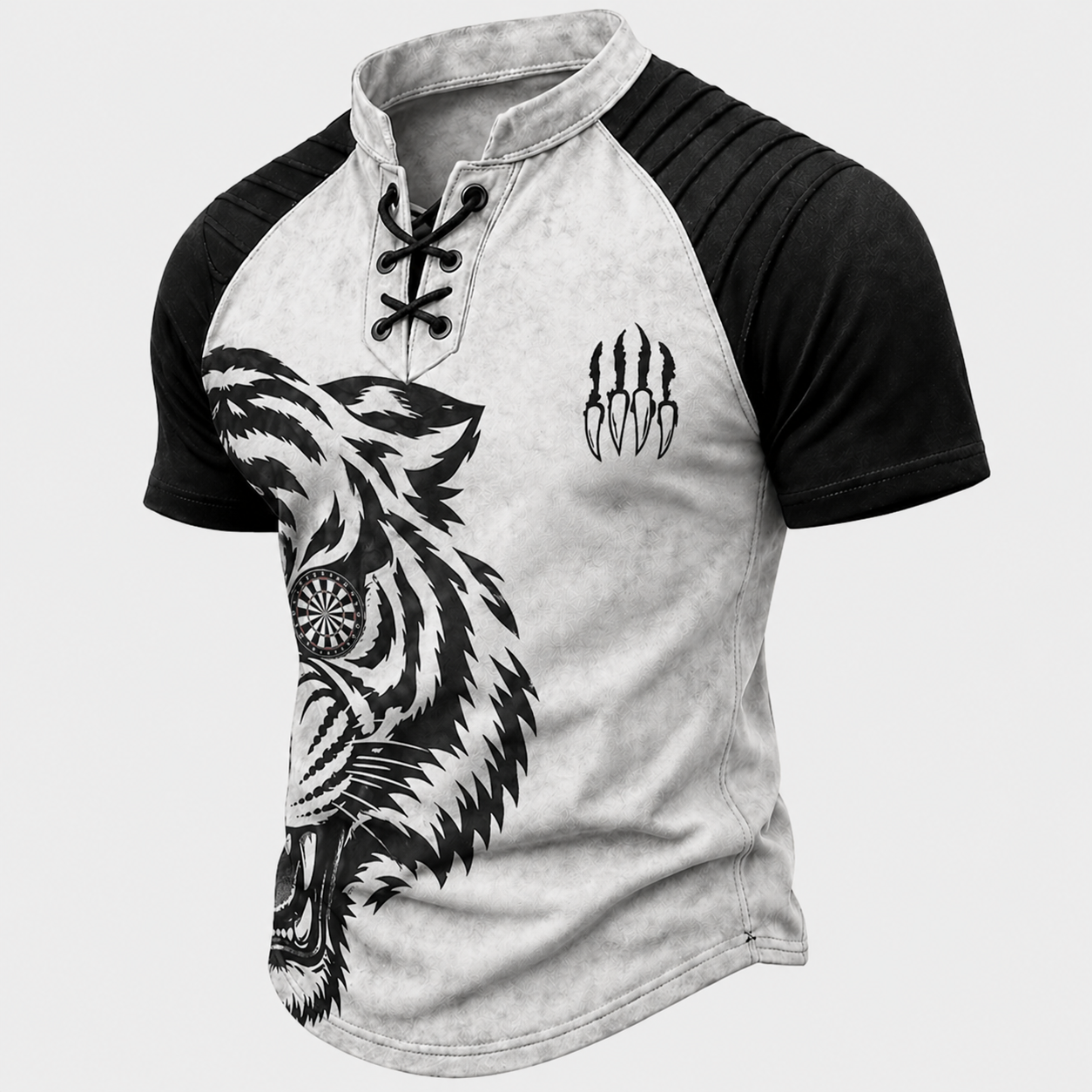 Norse Rune Distressed Pleated Henley Shirt - NorseKin front view
