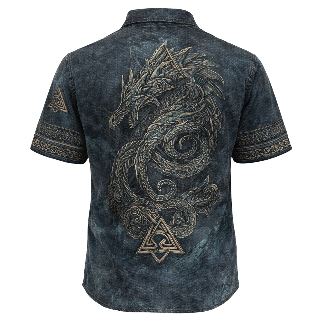 Dragon Grey Denim Pocket Shirt - NorseKin detail view 3
