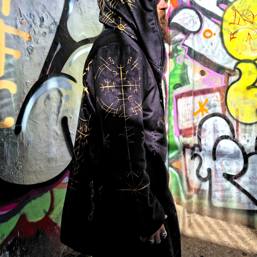 Helm of Awe Ægishjálmr Graphic Hooded Cloak - NorseKin detail view 4