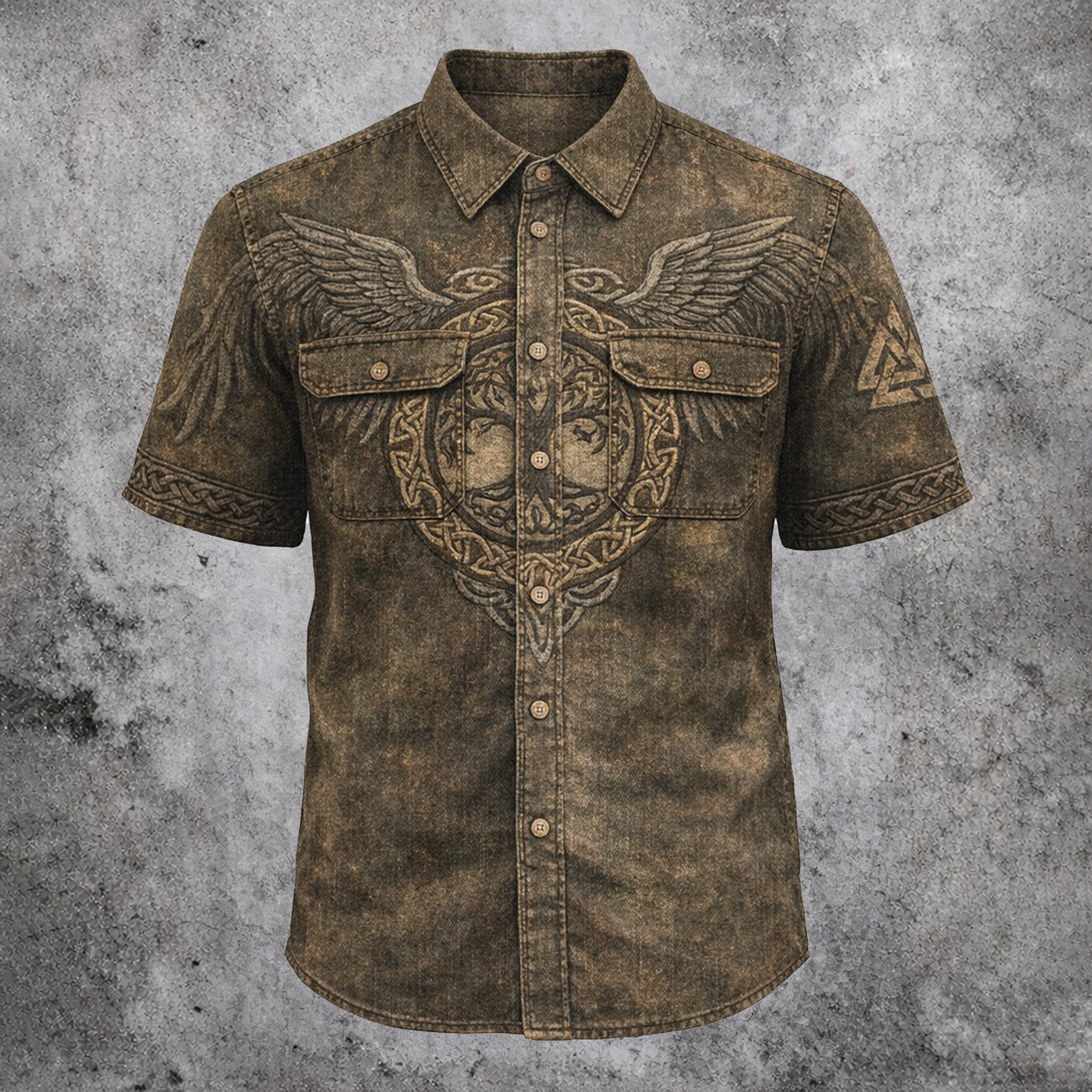 Celtic Knot Distressed Button-Down Shirt - NorseKin detail view 2