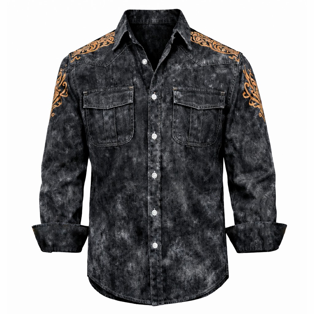 Norse Rune Denim Pocket Shirt - NorseKin detail view 3