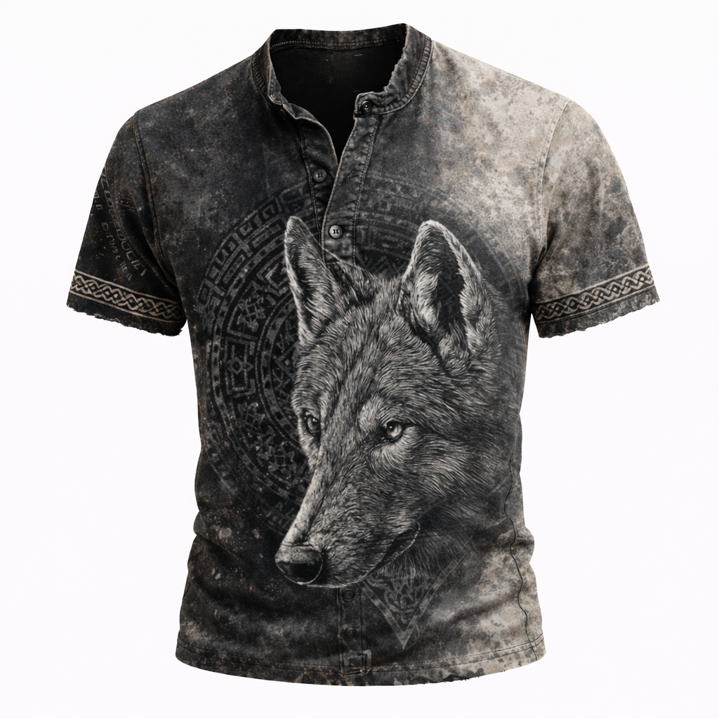 Wolf Grey Henley Shirt - NorseKin detail view 2