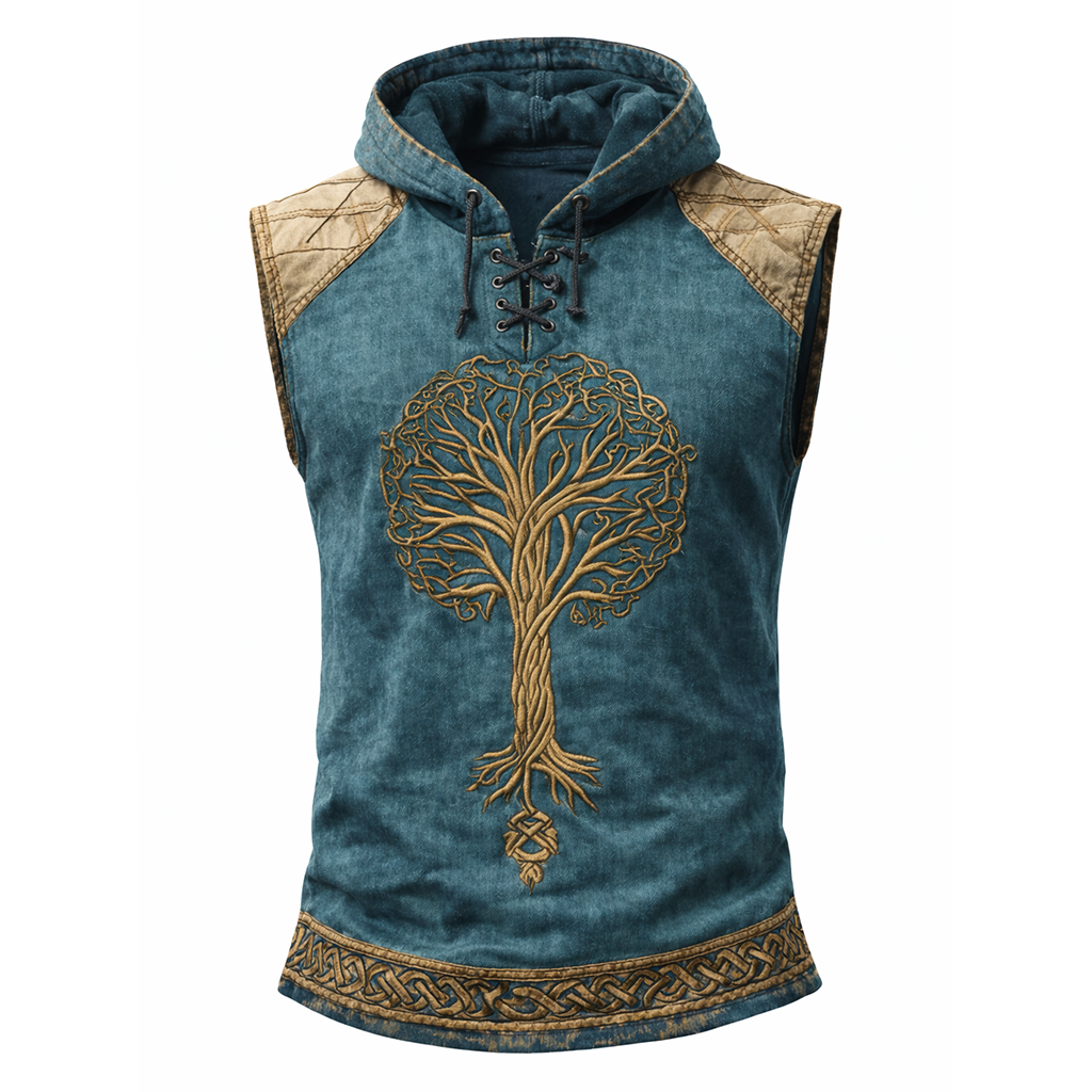 Celtic Knot Textured Hooded Vest - Viking - NorseKin front view