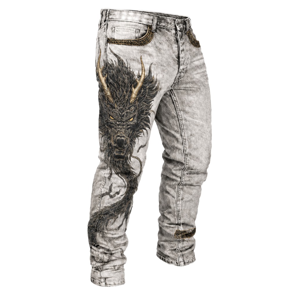 Dragon Grey Denim Pants - NorseKin front view