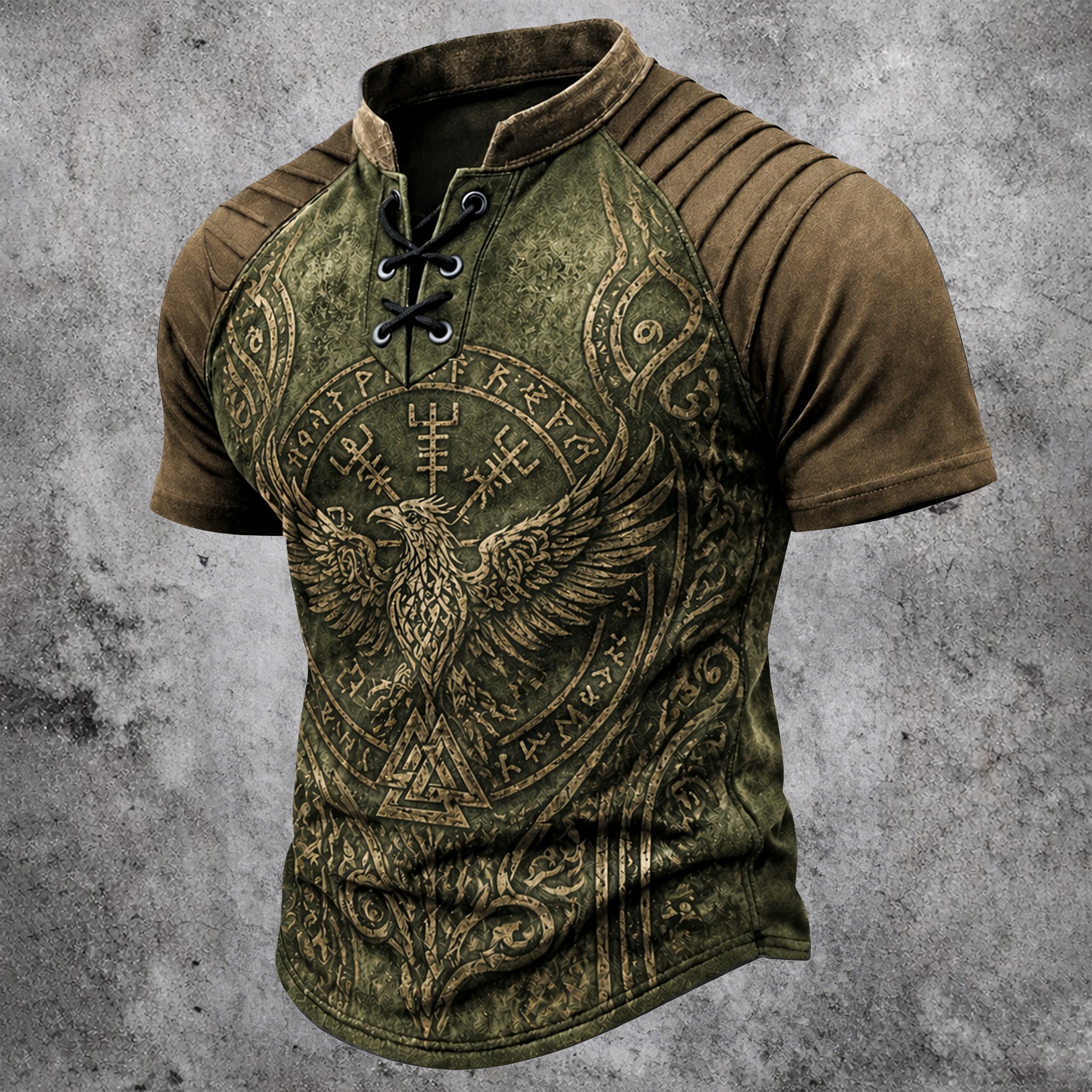 Norse Rune Pleated Henley Shirt - NorseKin detail view 2