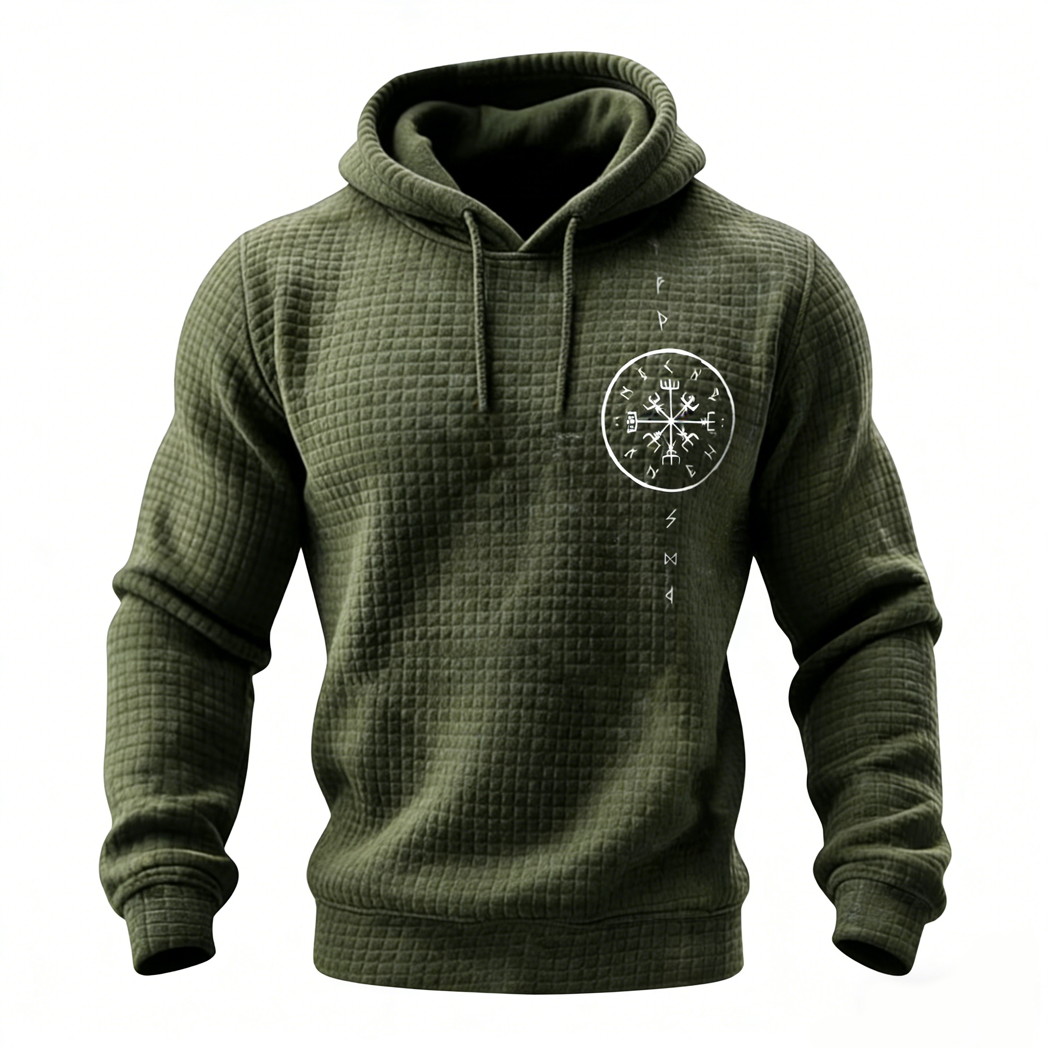 Vegvisir Compass Waffle-Knit Pullover Hoodie - NorseKin detail view 4