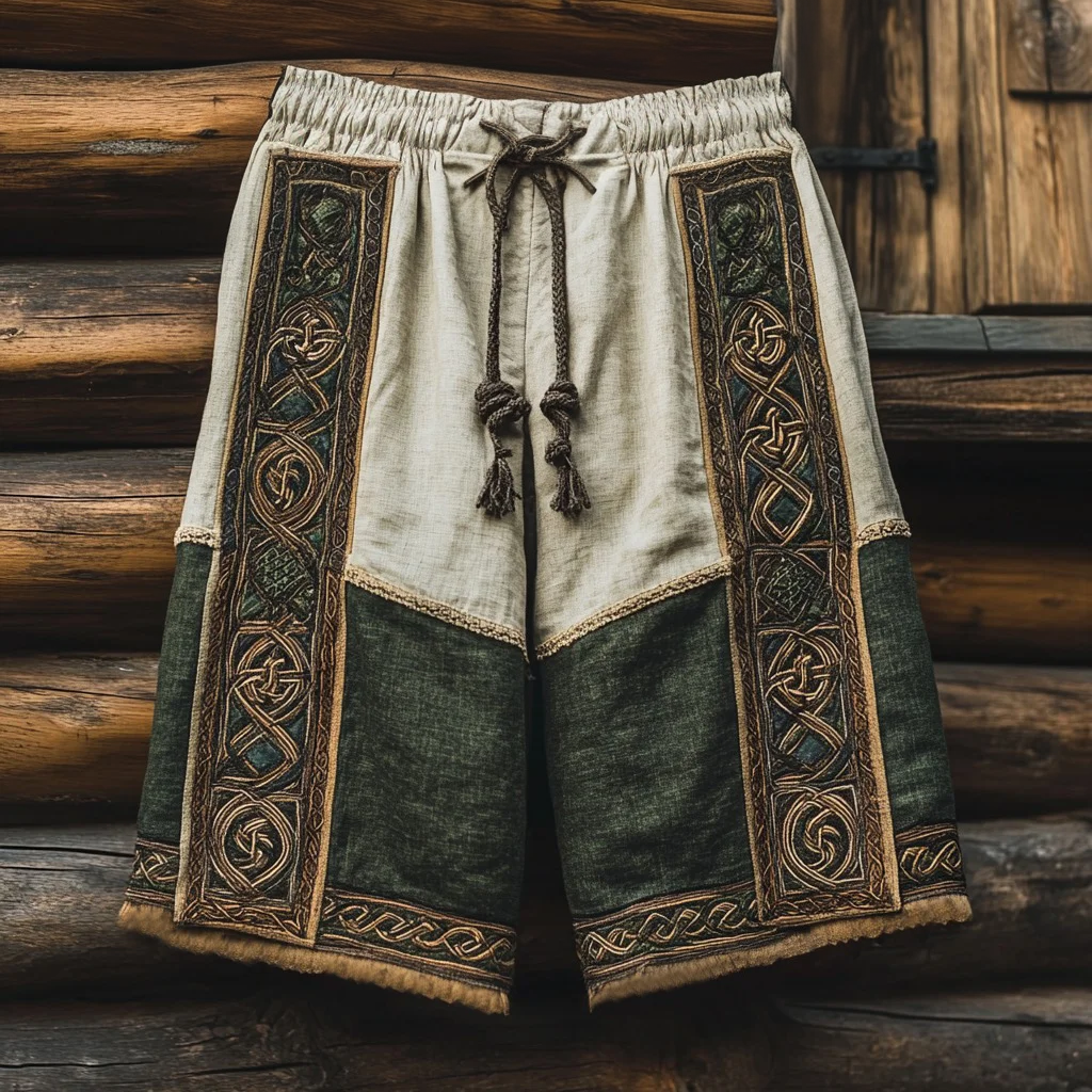 Yggdrasil Rune Linen Drawstring Sport Shorts - NorseKin front view