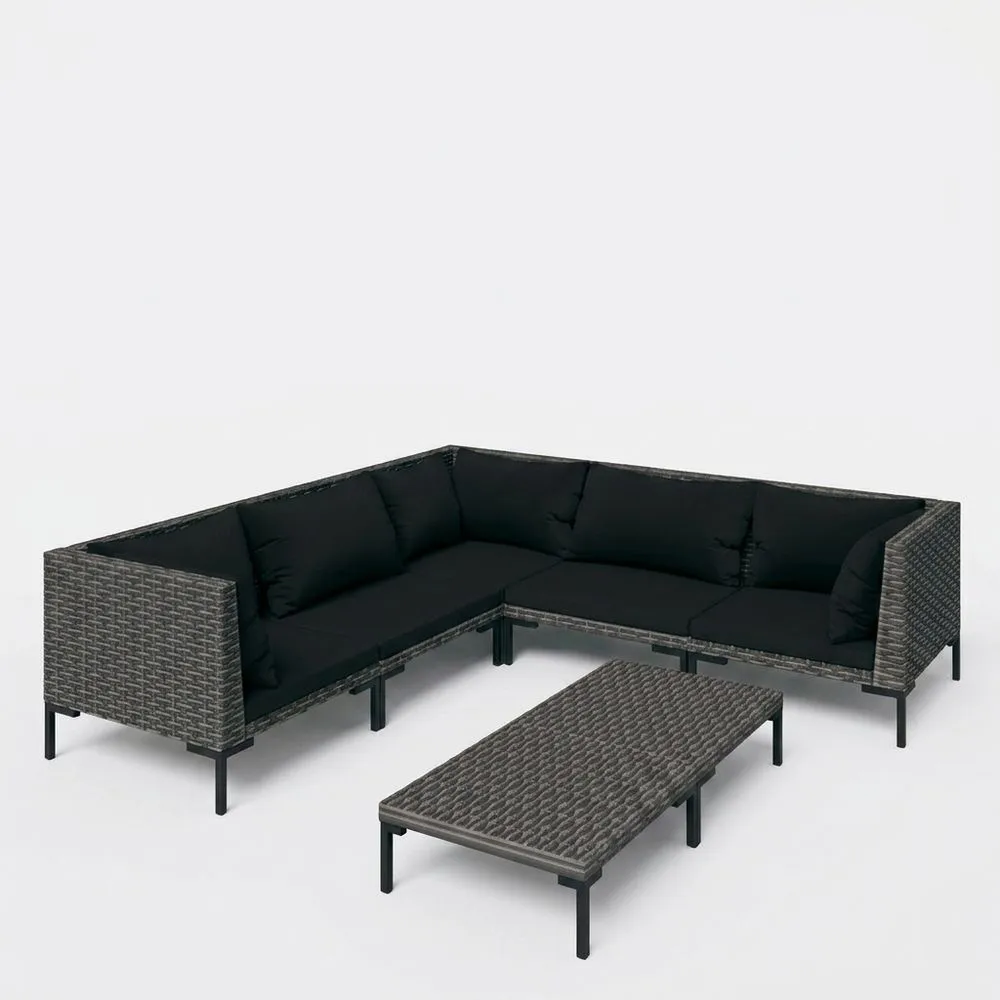 Conjunto de Sofá de Jardín de Ratán Sintético en Gris y Negro