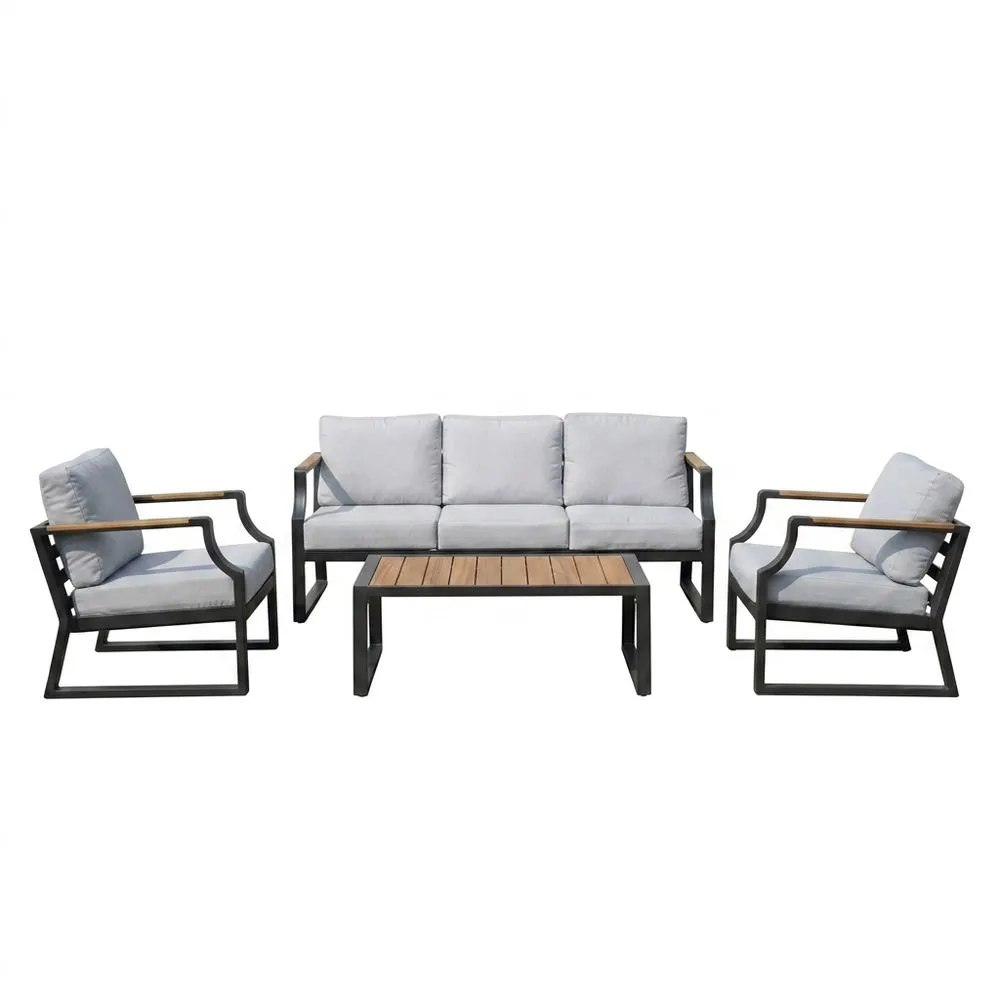 Conjunto de muebles de exterior de teca gris aluminio 3 Sofás 2 Sillones 1 Mesa