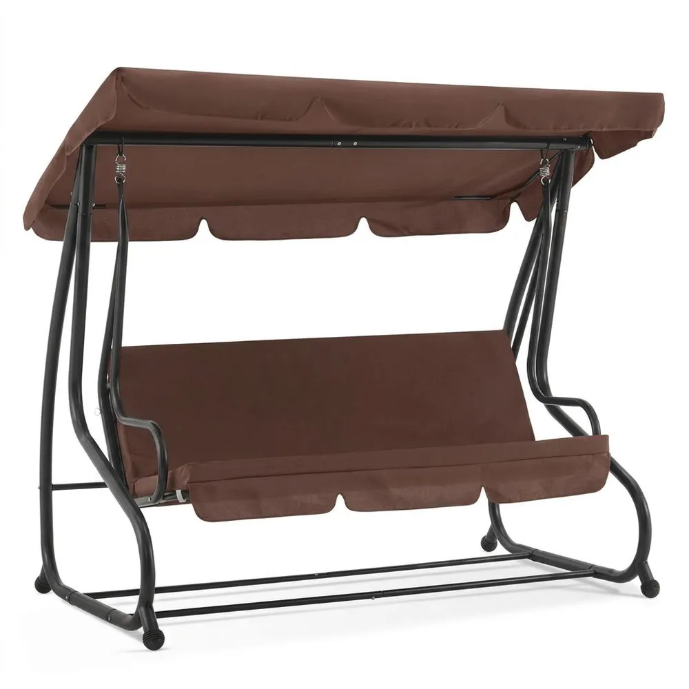 Columpio de jardín con estructura de acero y asiento de poliéster marrón 190x110x153 cm