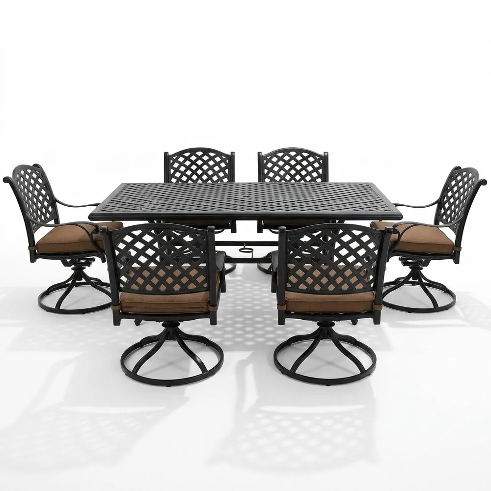 Conjunto de mesa y sillas de jardín de aluminio negro con cojines de poliéster