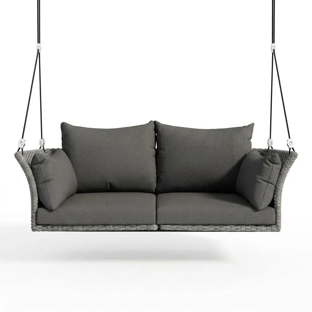 Columpio de Jardín de Mimbre con Cojines de Poliéster Gris