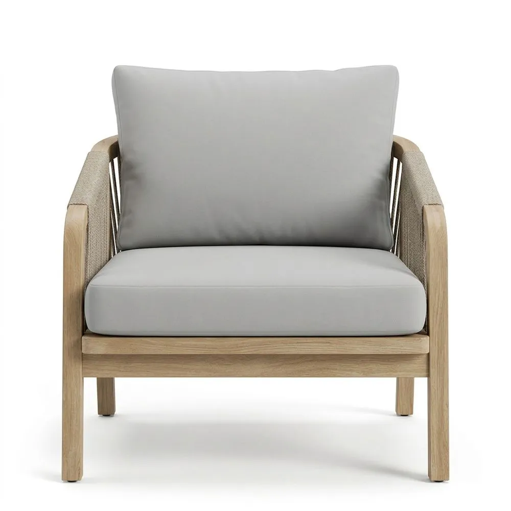 Sillón de roble con cojín de poliéster gris