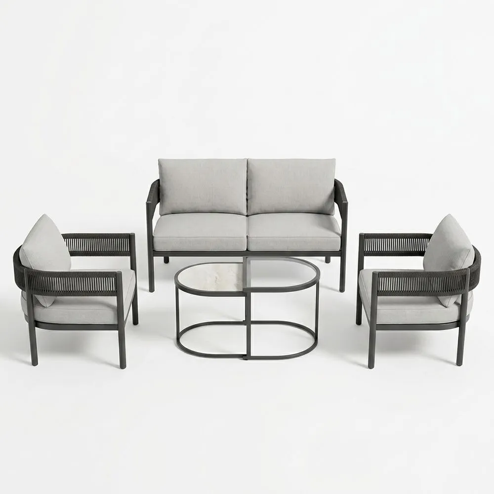 Conjunto de muebles de exterior de aluminio gris y tela de poliéster