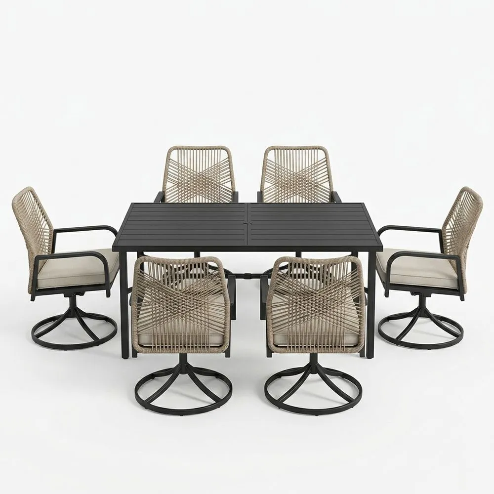 Conjunto de mesa y sillas de exterior aluminio y cuerda 6 plazas