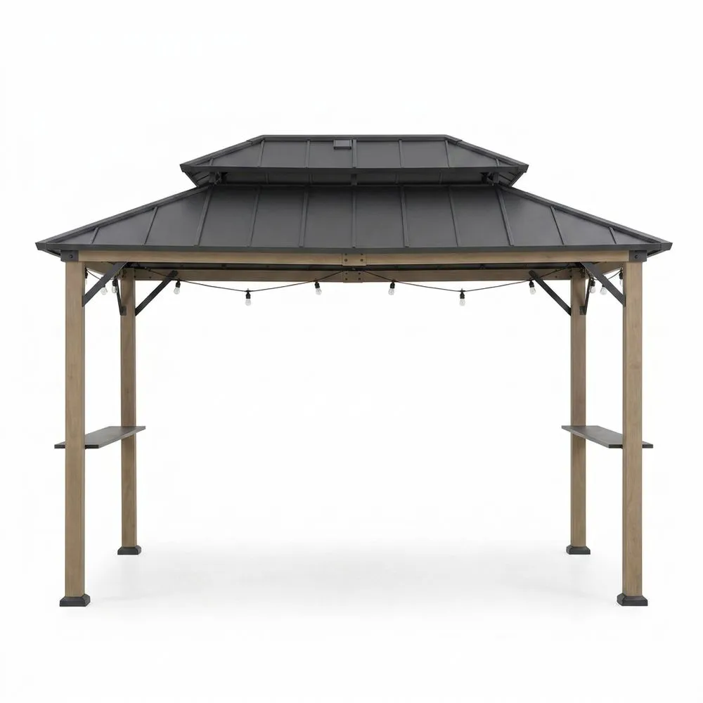 Pérgola de Acero Galvanizado y Aluminio con Estructura de Madera Gris Oscuro 300x400 cm