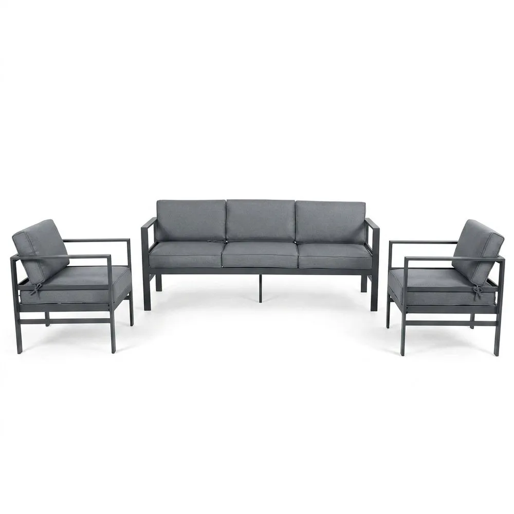 Conjunto de sofás con estructura de aluminio y cojines de poliéster gris