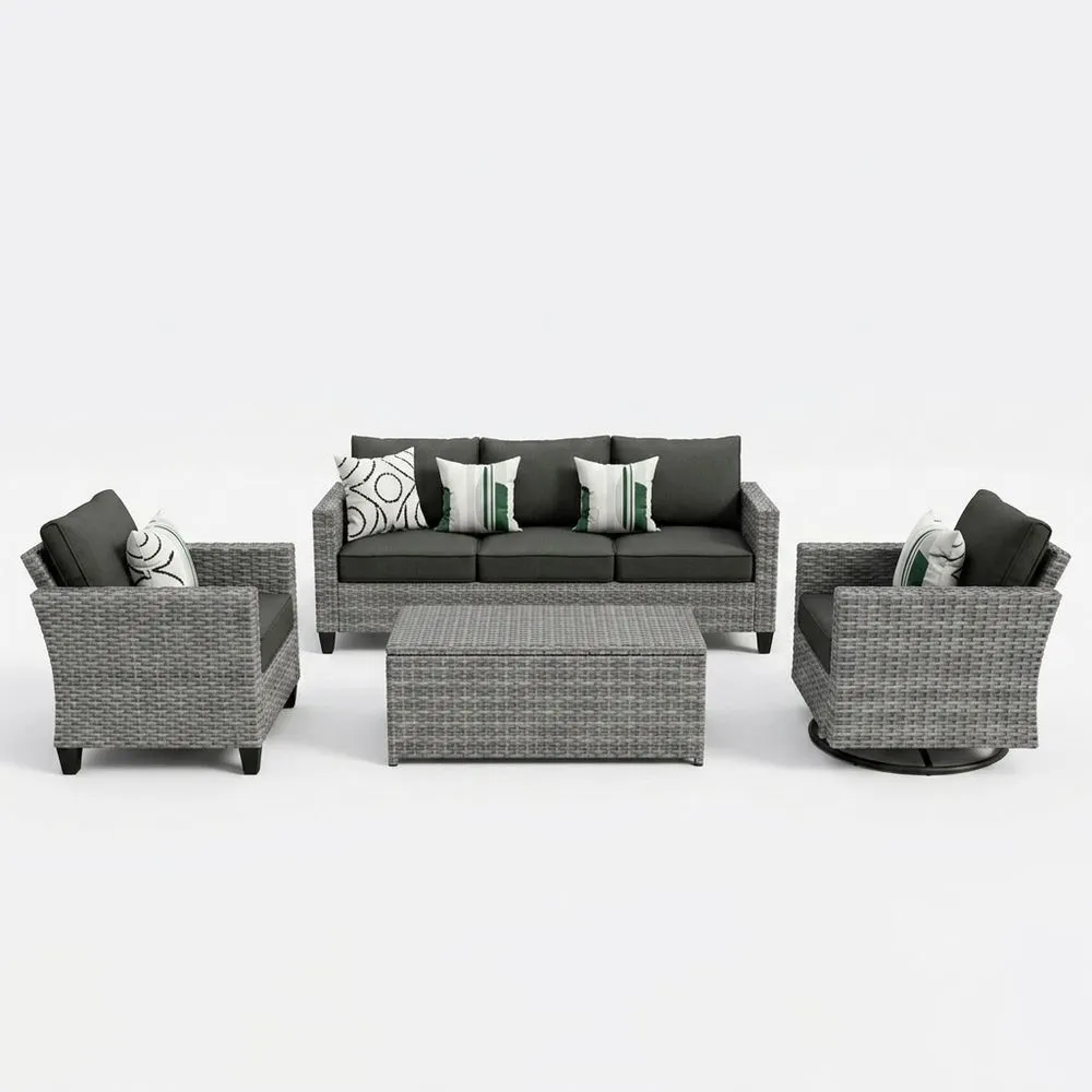 Juego de muebles de jardín de ratán gris con cojines