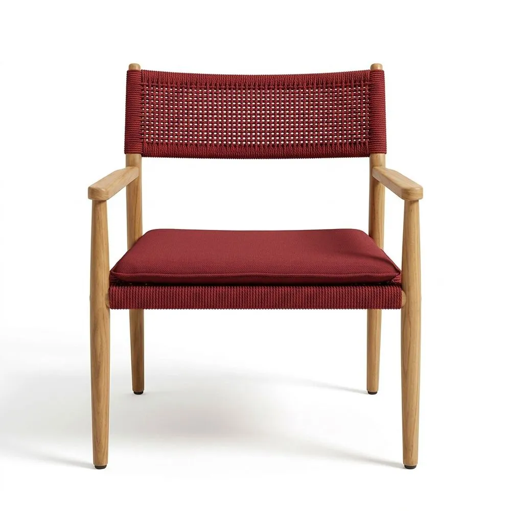 Silla de Madera de Teca con Asiento de Poliéster Rojo
