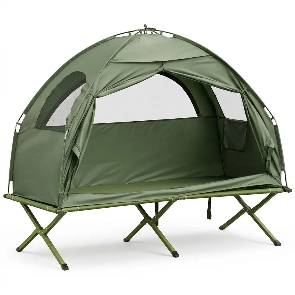 Cama de Camping con Tienda de Poliéster y Aluminio Verde 193cm
