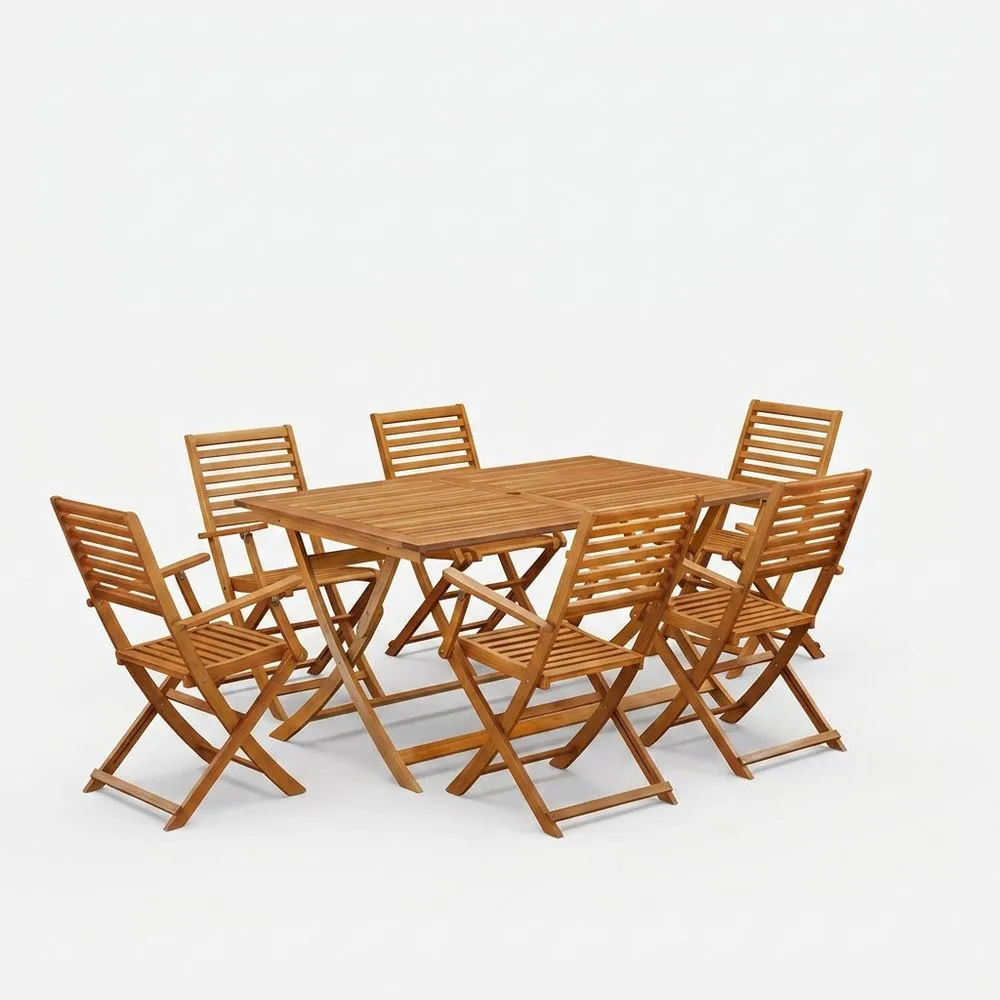 Conjunto de muebles de jardín de madera de acacia para exteriores  6 piezas: mesa plegable y sillas