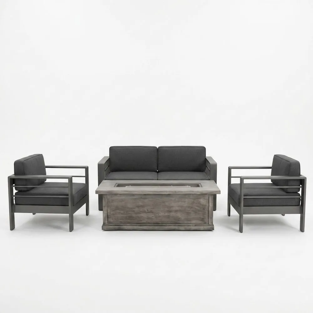 Conjunto de Muebles de Jardín Aluminio Cojines de Poliéster Gris Mesa de Centro 2 Sillones