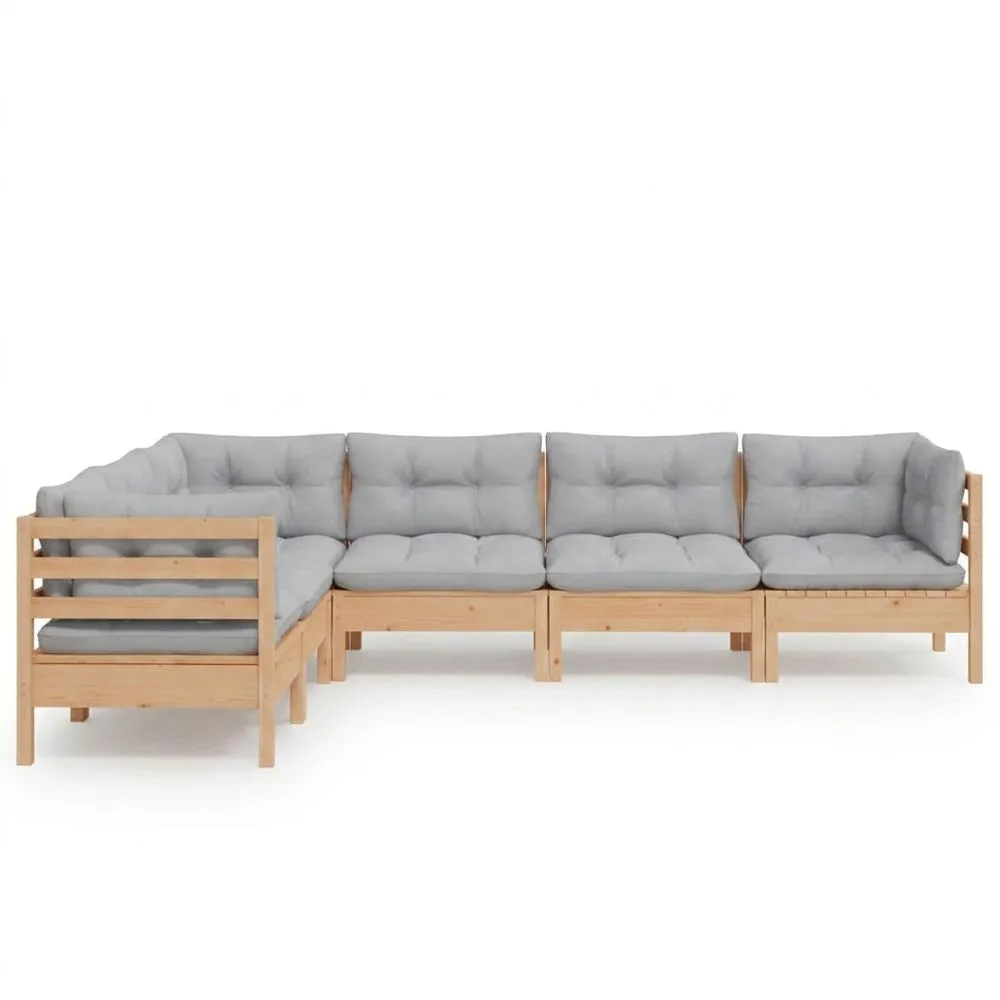 Sofá esquinero con cojines de fibra de poliéster gris y madera de pino